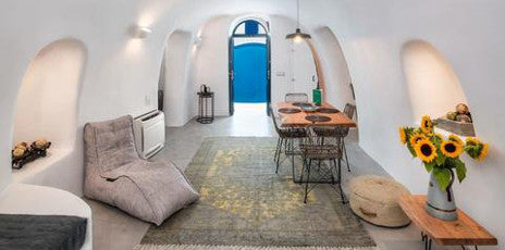 Alexi’s Place (Santorini) adds the designer touch. Ambient Lounge's soft makeover to unique AirBnb accommodation.